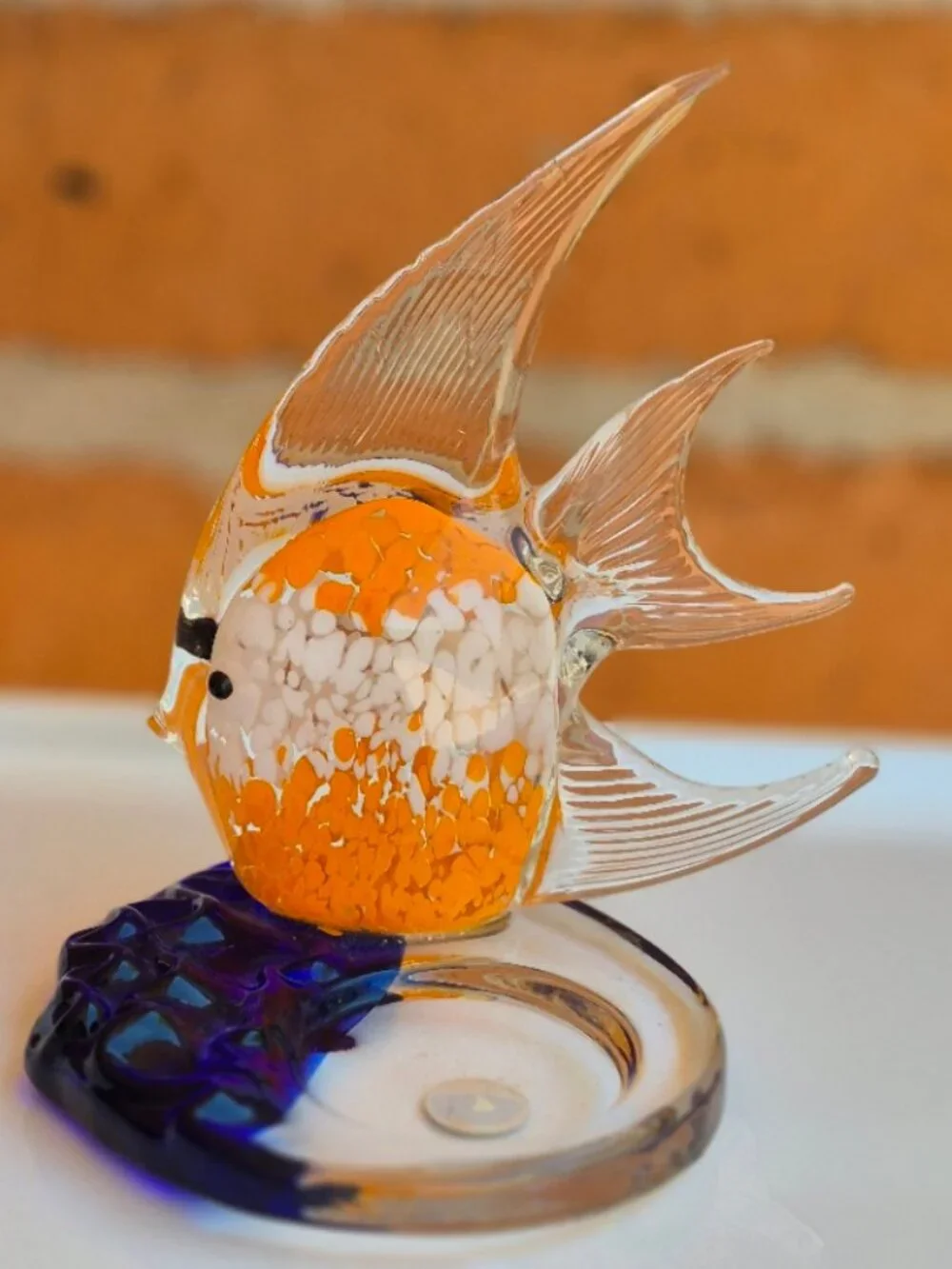 PartyLite Art Glass Tropical Angel Fish Tealight Candle Holder
